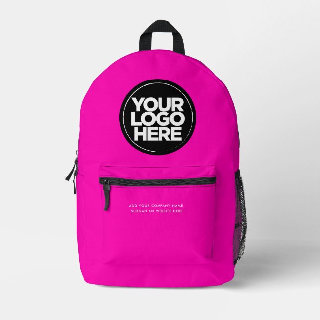 Neon Pink | Personalised Corporate Logo and Text Printed Backpack (Front)