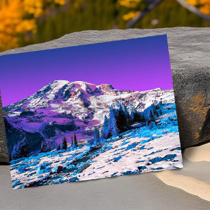 Neon Pink Purple Mountain Mt. Rainier Washington Card