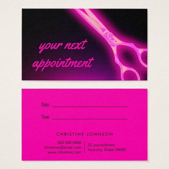 neon pink scissors appointment card (Front & Back)