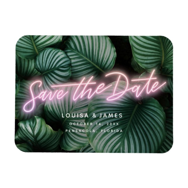 Neon Pink Sign Modern Tropical Save the Date Magnet (Horizontal)