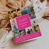 Neon pink simple birthday 10 photo collage grid