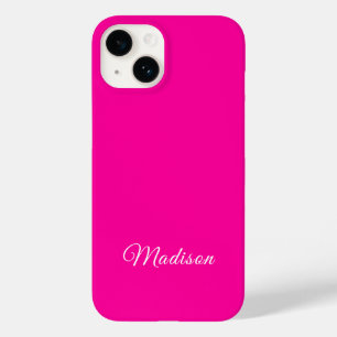 Neon Pink Solid Colour Custom Name Case-Mate iPhone 14 Case