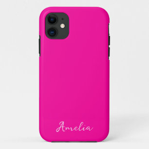 Neon Pink Solid Colour custom name iPhone 11 Case