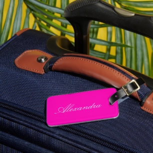 Neon Pink Solid Colour Customise It Luggage Tag