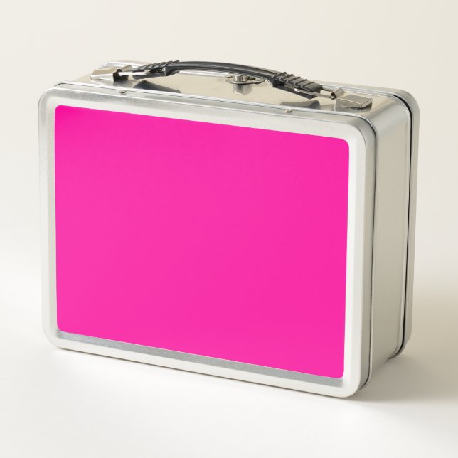 Neon Pink Solid Colour Metal Lunch Box (Back)