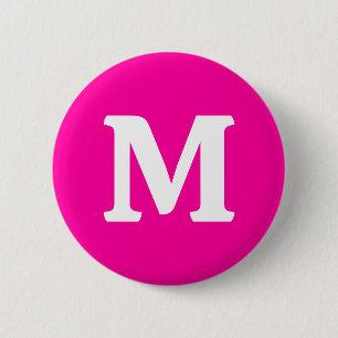 Neon Pink Solid Colour Monogram Initial 6 Cm Round Badge