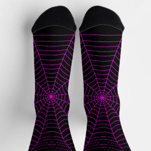 Neon pink spider web Halloween pattern black Socks