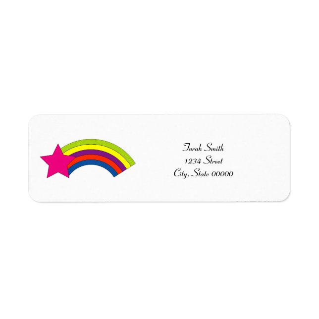 Neon Pink Star Rainbow Personalise Return Address Label (Front)