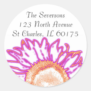 Neon Pink Sunflower Return Address  Classic Round Sticker