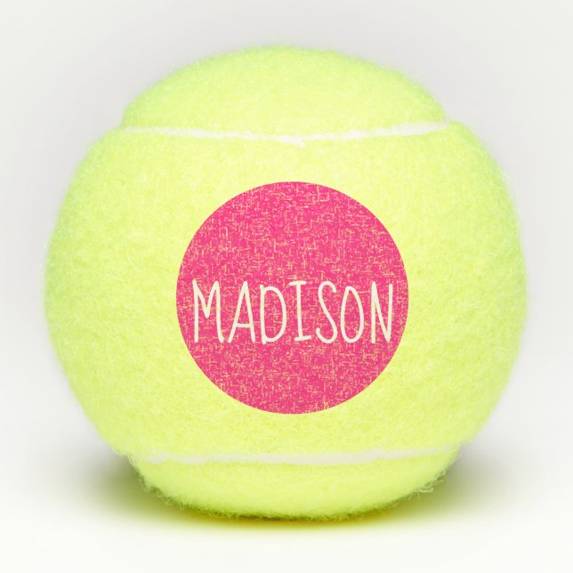 Neon Pink Super Cute Custom Name Tennis Balls (Front)