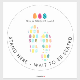 Neon Pink Teal Nail Salon Wait Here Floor Sticker