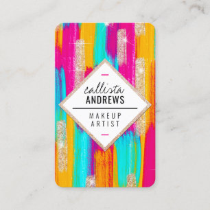 Neon Pink Teal Yellow Gold Glitter Paint Makeup Business Card