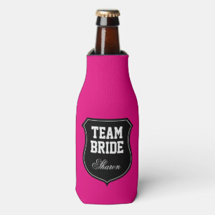 Neon pink Team Bride wedding party bottle coolers