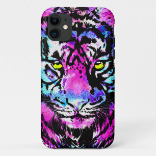 Neon Pink Tiger Head Portrait iPhone 11 Case