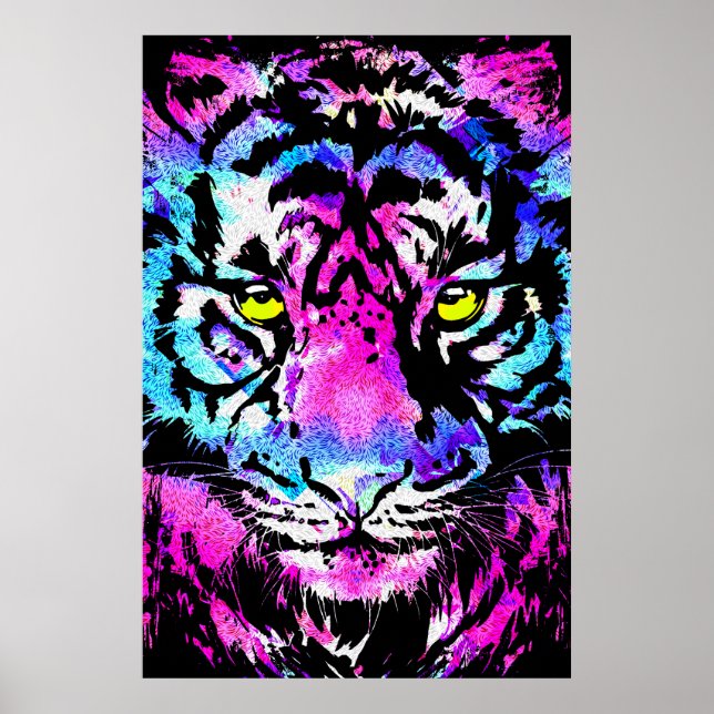 Neon Pink Tiger Head Portrait - Tiger Poster  (Front)