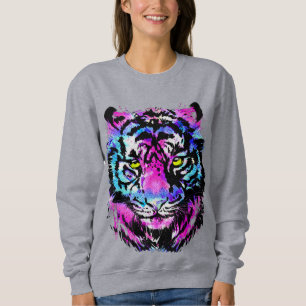 Neon Pink Tiger Head Portrait - Tiger Sweatshirt