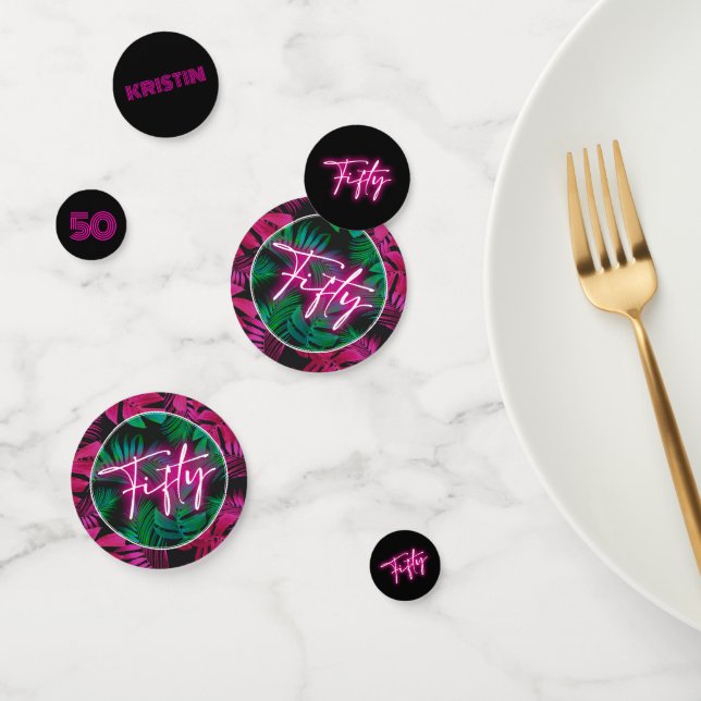 Neon Pink Tropical 50th Birthday Confetti (Group)