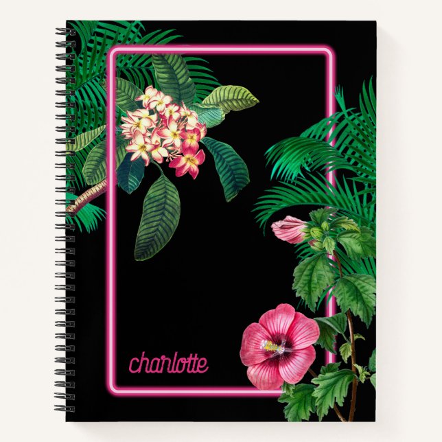 Neon Pink Tropical Botanicals Summer  Notebook (Front)