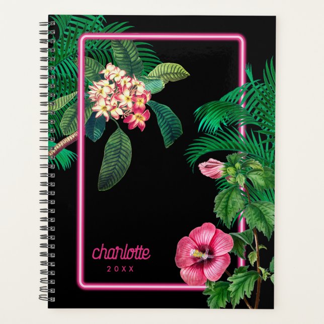 Neon Pink Tropical Botanicals Yearly Planner (Front)