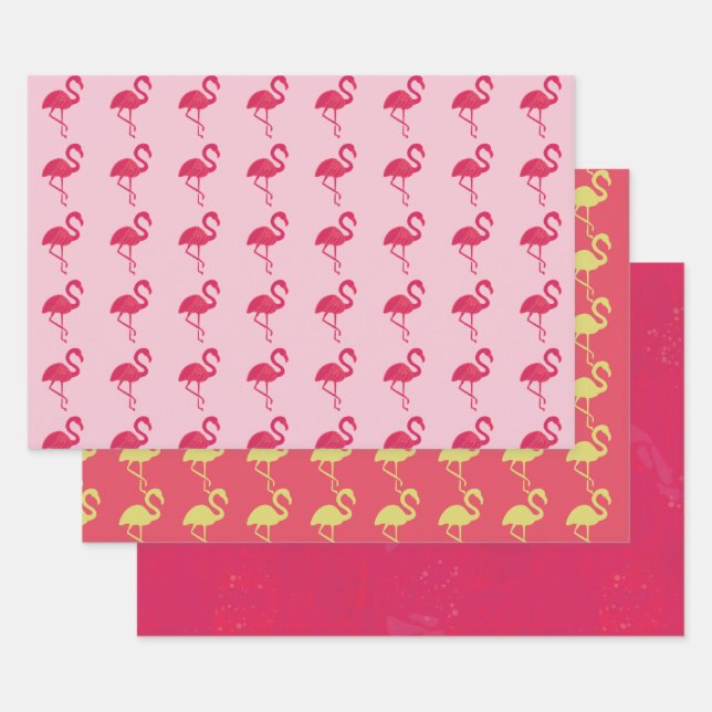Neon Pink Tropical Flamingo Wrapping Paper Sheet (Set)