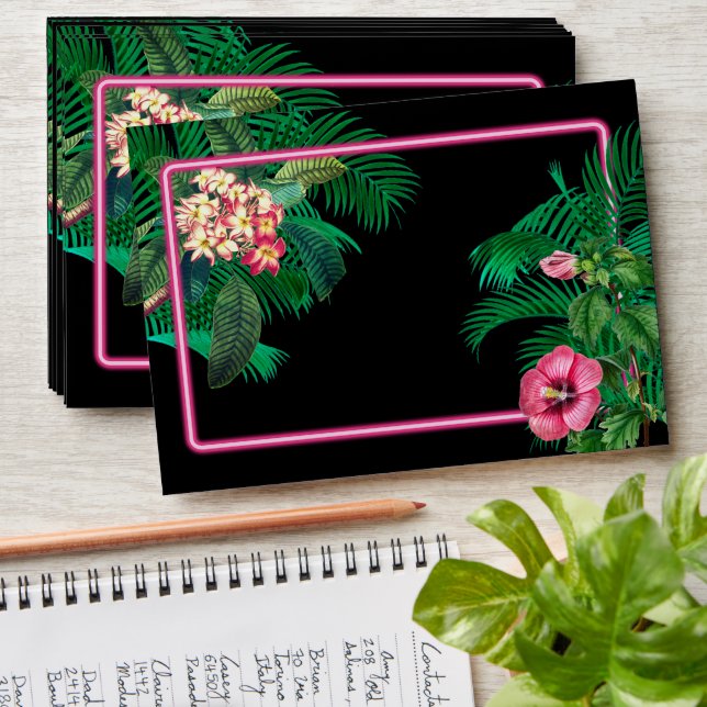 Neon Pink Tropical Retro 5x7 Wedding Invitation  Envelope (Stacked)