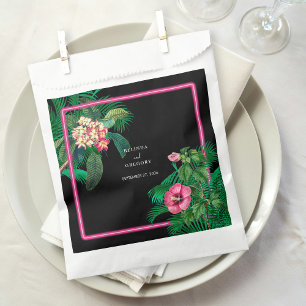Neon Pink Tropical Retro Botanicals Wedding Favour Bag