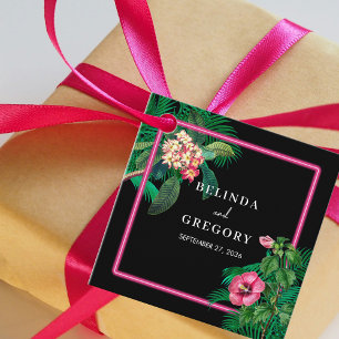 Neon Pink Tropical Retro Botanicals Wedding Favour Tags