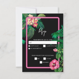 Neon Pink Tropical Retro Botanicals Wedding RSVP Card