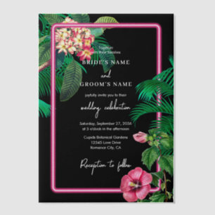 Neon Pink Tropical Retro Botanicals Wedding Vellum Invitations