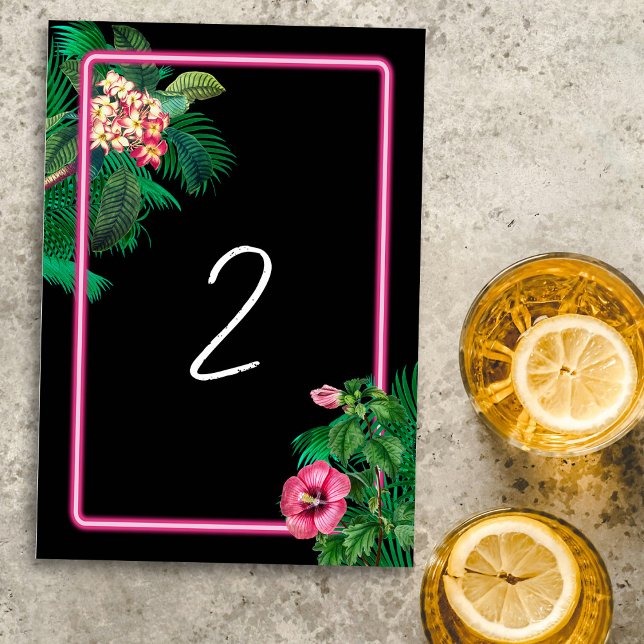 Neon Pink Tropical Retro Wedding Program Table Number (Neon Pink Tropical Retro Wedding Program Table Number)