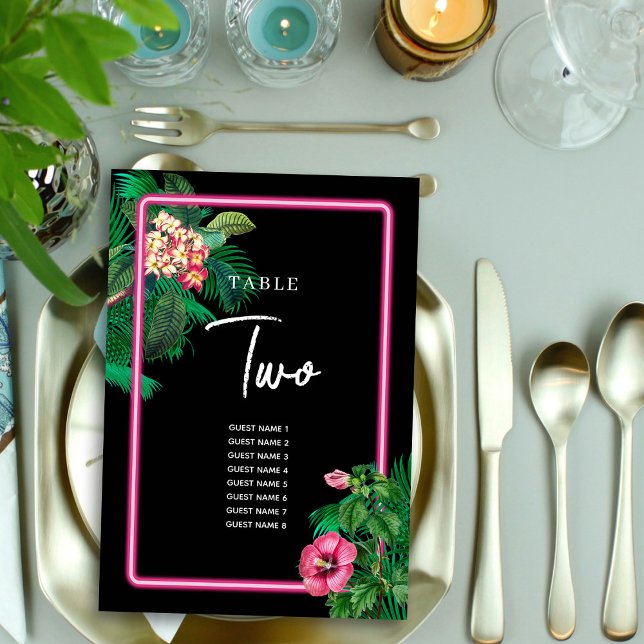 Neon Pink Tropical Retro Wedding Program Table Number (Neon Pink Tropical Retro Wedding Program Table Number)
