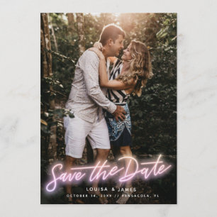 Neon Pink Vertical Photo Save the Date Invitation