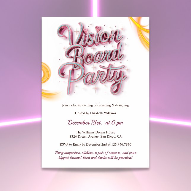 Neon Pink Vision Board Manifestation Party Invitation (Neon Vision Board Manifestation Party Invitation)