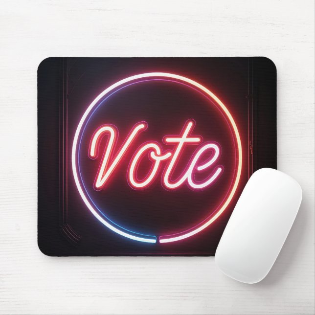 Neon Pink Vote Sign On Black Mouse Pad (With Mouse)