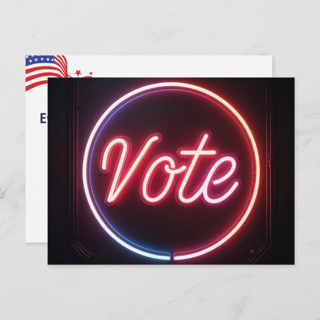 Neon Pink Vote Sign On Black Postcard (Front/Back)