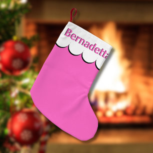 Neon Pink White 3D Elegant Name Personalised Small Christmas Stocking
