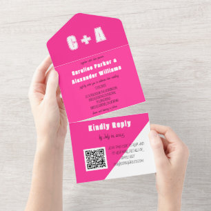 Neon Pink White Retro Modern Bold Elegant All In One Invitation