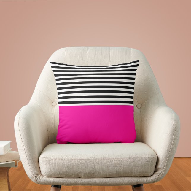 Neon Pink With Black and White Stripes  Cushion (Creator Uploaded)