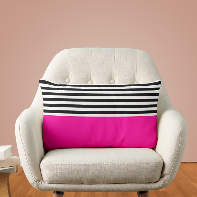 Neon Pink With Black and White Stripes Lumbar Cushion (Creator Uploaded)