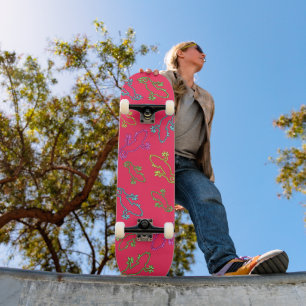 Neon Pink with Neon Lizards Dd Brand Skateboard