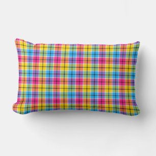 Neon Pink, Yellow and Blue Plaid Lumbar Cushion