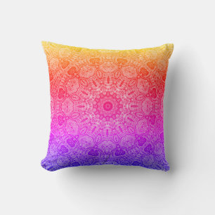 Neon Pink Yellow Blue Mandala Kaleidoscopic Motif Cushion