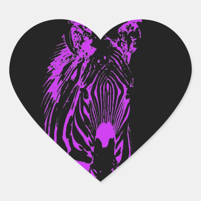 Neon Pink Zebra Heart Sticker (Front)