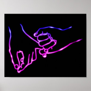 Neon Pinky Promise Minimal Line Art Cute Simple Poster