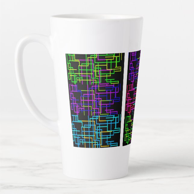 Neon Pixel Art Grid Latte Mug (Left)