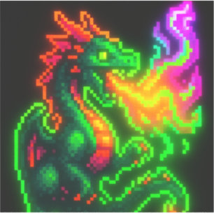 Neon Pixel Dragon – Retro Arcade Flame Design