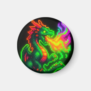 Neon Pixel Dragon – Retro Arcade Flame Design Magnet