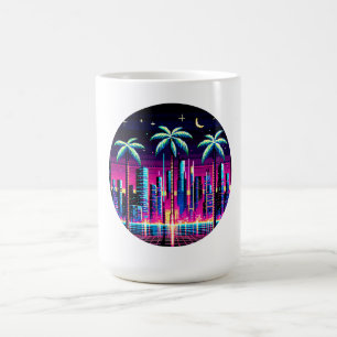 Neon Pixel Palm Trees - Cyberpunk Night City Art Coffee Mug