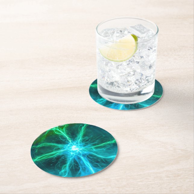 Neon Plasma Ball Electric Party  Round Paper Coaster (Insitu)