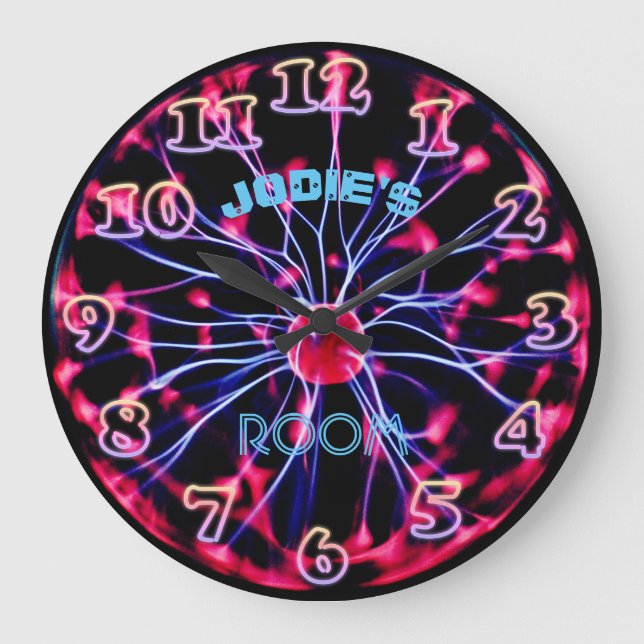 Neon Plasma Ball - Game Room Personalised Large Clock (Front)